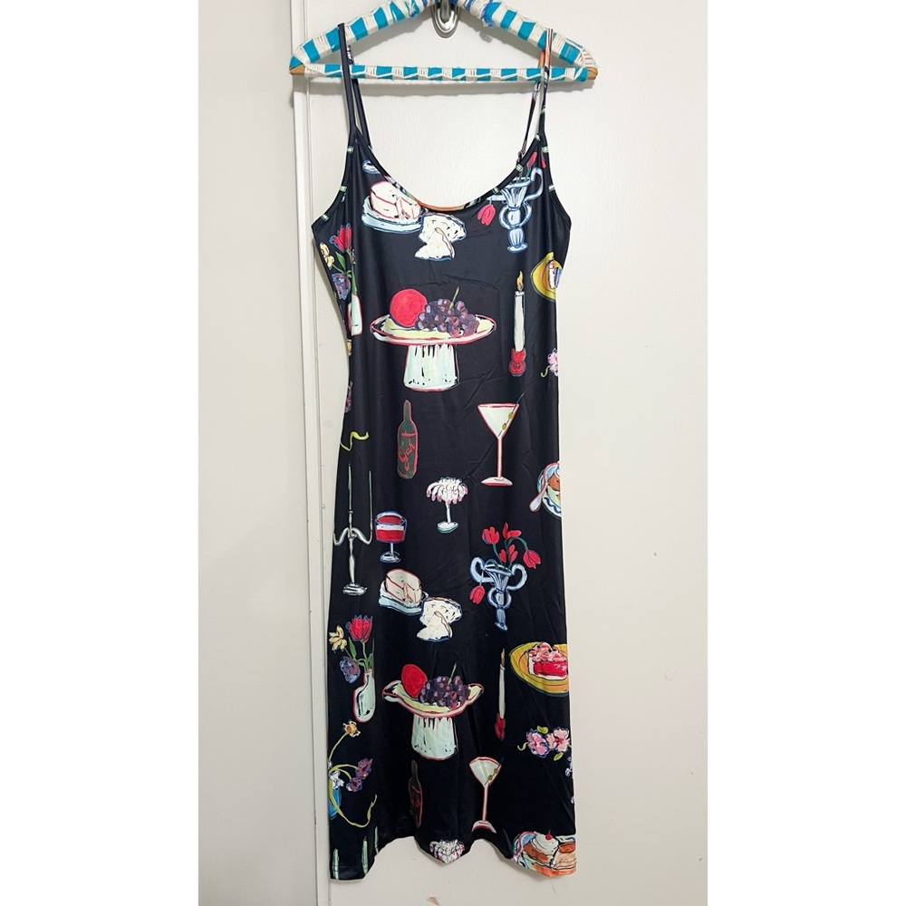 Amazon Black Midi Dress with Colorful Cocktail Print